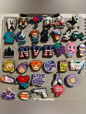 Bundle Of 35 Assorted Crocs Jibbits- Hocus Pocus, Simpsons, Horror, Desserts etc